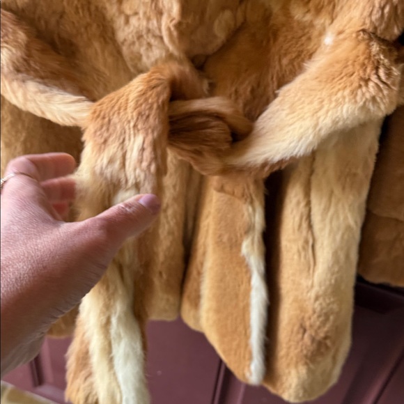 Rabbit Fur Coat Vintage Fur Mob Wife Belted Jacket S/M - Picture 3 of 15